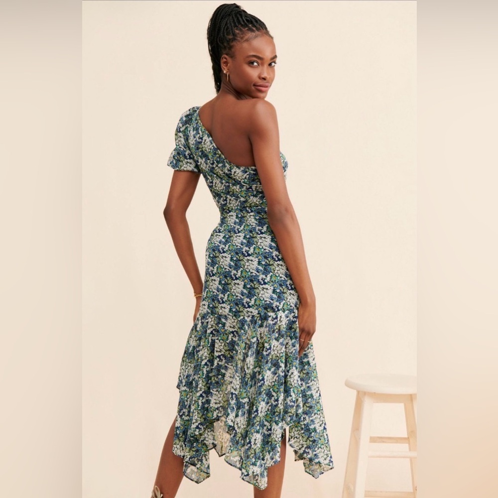 ASTR The Label Santorini Blue Green Floral One Shoulder Dress M - Picture 5 of 9